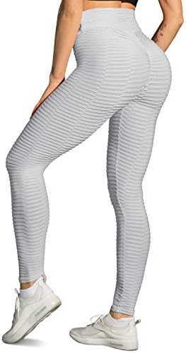 DCCDU Women's High Waist Textured Yoga Pants Tummy Control Ruched Butt Lifting Stretchy Workout Leggings Booty Scrunch Tights