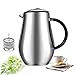 Sailnovo Coffee Press 1L/34oz French Press Cafetiere Stainless Steel Double-Wall Vacuum Insulated Coffee Tea Maker Press Pot Plunger with ABS Handle (Silver1)