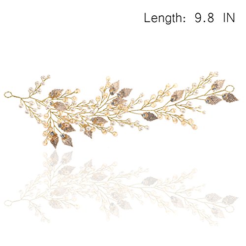 Yean Gold Wedding Headband Leaf Rhinestones Tiara Bridal Hair Vine Wreath