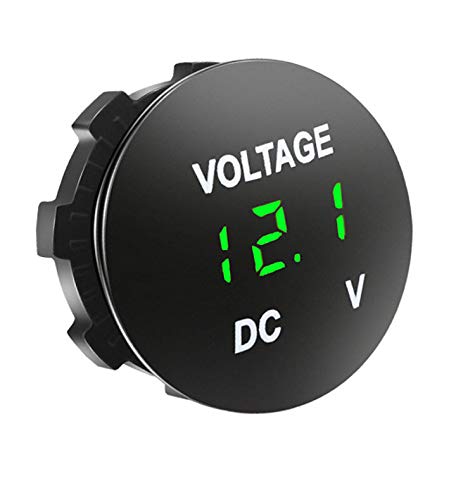 Aofan Waterproof LED Digital Voltmeter 12V-24V DC, Round Mini Voltage Meter for Car Motorcycle Truck Boat RV - Green
