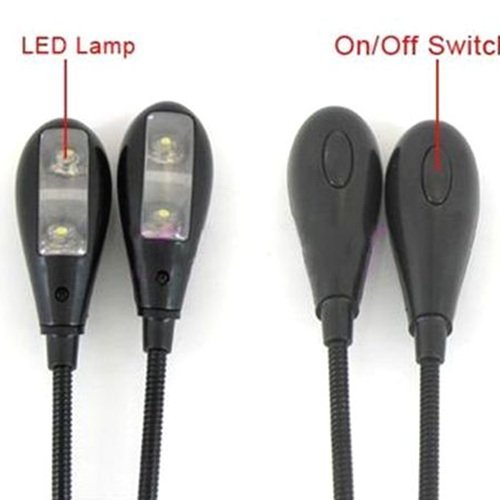 HIYI LED Music Stand Light Book Reading Lamp Flexible Eye Care Dimmable Clip Light Best Suited For Bed Reading BBQ Grilling Desk Travel (2 arms 6 led chips with USB cable)