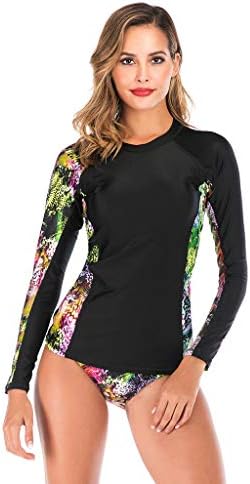 Two Piece Long Sleeve Rash Guard for Ladies, UPF 50 + UV Protection Wetsuit, Sexy Zipper Surf Suit Swimsuit for Water Sports Swimming Surfing Diving