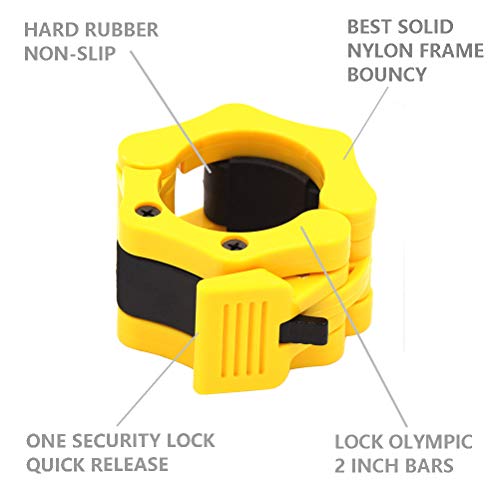 Strainho Olympic Weight Bar Clips - 2 inch Barbell Collars - Quick Release Olympic Barbell Clamp for Weightlifting, Olympic Lifts and Strength Training (Yellow)