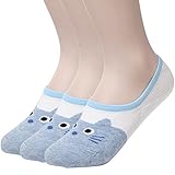 Sockstheway Womens Cute Anti-Slip No Show Socks, Cat Low Cut Liners (3P, Blue)
