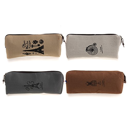 Sealike Vintage Eiffel Tower Canvas Pen Bag Pencil Case Pen Holder Cosmetic Bag Pouch Bag for Women Teen Girls with Stylus Grey