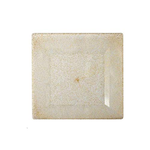 BalsaCircle 12 pcs 10-Inch Gold Glittered Clear Plastic Square Plates - Disposable Wedding Party Catering Tableware