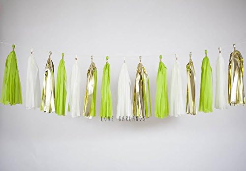 Ivory Gold Citrus Green Tassel Garland, Lime Green Garland, Neon Green Garland, Birthday Garland Banner, Baby Boy Shower