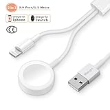 Watch Charger 2 in 1 Magnetic Apple iWatch Charger 3.9ft/1.2m Phone Charger Cable Compatible with for Apple Watch Series 4/3/2/1& iPhone11/XR/XS/XS Max/X/8/8Plus/7/7Plus/6/6Plus/iPad4/iPadAir/Mini