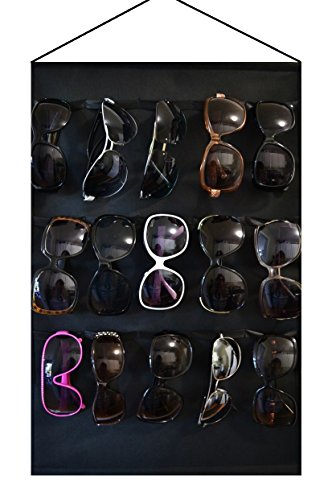 Ikiriska Eyeglass Sunglasses Organizer for 15 Glasses, Black, Storage, Display on Wall or Door (Firm Support at The top)