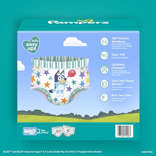 PAMPERS TRAINING PANTS – EASY UPS BOYS & GIRLS BLUEY – SIZE 5T-6T, 15 COUNT, CHILDREN’S POTTY UNDERWEAR (PACKAGING MAY VARY)