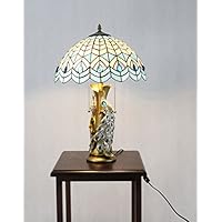 FixtureDisplays Tiffany Style Peacock 2 Lights Desktop Lamp 16-Inch Shade15720-FBA