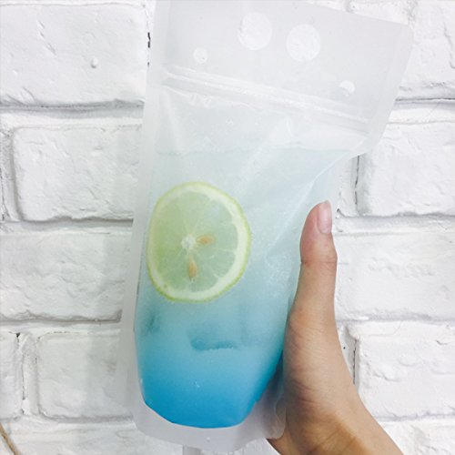 CIEHER 50 Pack Drink Pouches with Straws Plastic Handheld Translucent Drink Container Zipper Drink Bags Reclosable Stand-up Drink Bags Drinkware 5.2" x 9.1" - Thumbnail 5