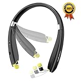 [2017 New Design] NEXGADGET Bluetooth Headphones, V4.1 Wireless Bluetooth Neckband Headset (18 Hours Talk Time), Foldable Design with Noise Reduction Retractable In-ear Earbuds