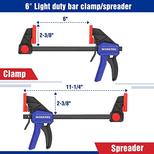 WORKPRO Mini Bar Clamps for Woodworking, 4-Piece One-Handed Clamp/Spreader, 6\