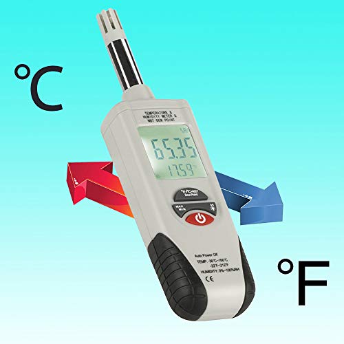 Digital Psychrometer - Handheld Backlight Temperature Humidity Meter Gauge with Dew Point and Wet Bulb Temperature - Battery Included, M350