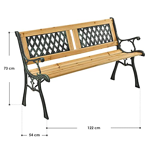 Juskys Gartenbank Sanremo - 2-Sitzer Holzbank mit Armlehnen & Rückenlehne - wetterfeste Sitzbank 122x54x73 cm - Seitenelemente aus Gusseisen – Bild 3