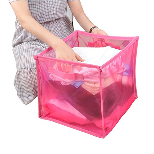 HONOMA Laundry Hamper Bag with Handles, Portable &Collapsible Dirty Clothes Mesh Basket Foldable for Washing Storage, Kids Room,Dorm or Travel ... (Rose Red, Single-Layer)