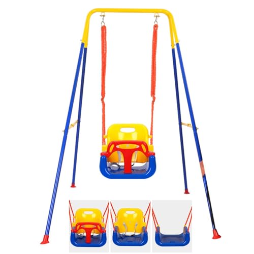AM ANNA 3-in-1 Toddler Swing Set with Stand, Indoor/Outdoor Baby Swing with Foldable Metal Stand, Kids Swing Set for Backyard, Clear Instructions, Easy to assemble and store