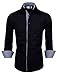 TAM WARE Mens Casual Slim Fit Inner Striped Longsleeve Shirt TW048S-BLACK-US M