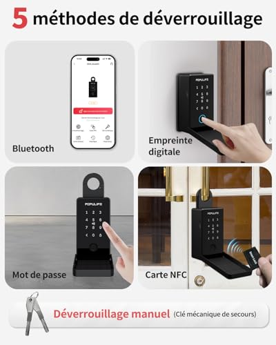 Populife Key Box with Fingerprint Smart Security Outdoor Key Box with Wireless Remote Access for Home, Office and Real Estate Agents, Offline Works