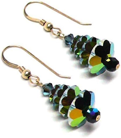Vitrail Medium Green Christmas Tree Austrian Crystal Earrings Sterling or Gold-Filled