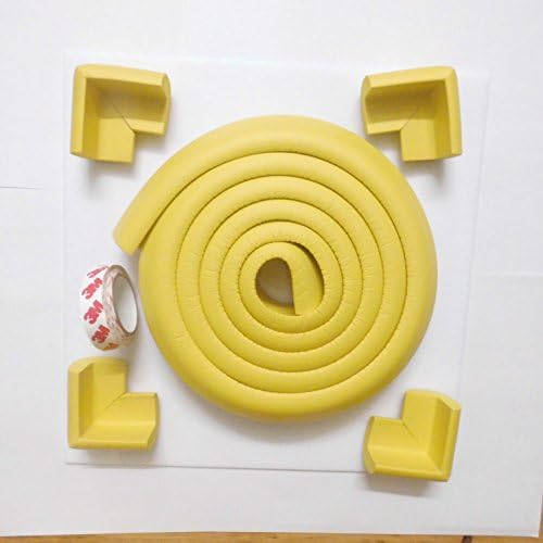eBus L Form Baby Child Kids Safety Safe Table Desk Edge Cushion Protector with Tape + 4 Corner Guards (2 Meters, Yellow)