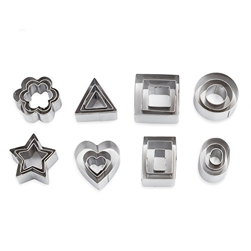 Metal Cookie Cutters Set -Spring & Easter Cookie Cutters/Mini Geometric Shapes Cookie Cutters, Round Mini Cookie Cutters/Vegetable Donuts Shape Cutters (24 Pcs Mini Cookie Cutters)