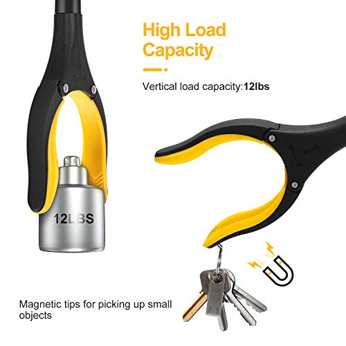 Jellas Reacher Grabber Tool, 0°-180° Angled Arm, 90° Rotating Head, 32" Foldable Claw Grabber with Magnetic Tips, Reaching Assist Tool for Trash Pick Up, Litter Picker, Arm Extension (Yellow) - Thumbnail 4
