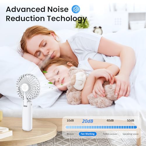 POIFL Hand Held Fan,Portable Handheld USB Rechargeable Fans with 5 Speeds,Battery Operated Mini Fan Foldable Desk Desktop Fans with LED Display for Home Office Bedroom Outdoor Travel