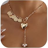 XIAOMOJEW Chunky Gold Heart Necklace for Women Layered Large Heart Pendant Choker Beaded Necklace Punk Jewelry