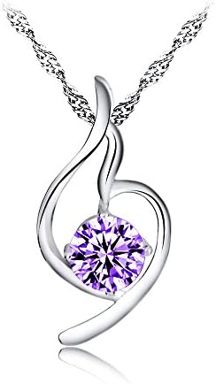 Angel Wing Necklace Sterling Silver Pendant Charm Necklace Anniversary Gift for Girlfriend 18" (Purple)