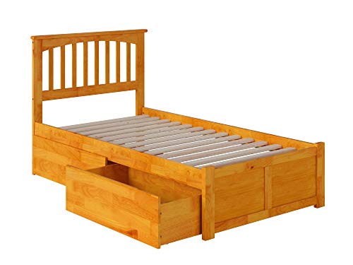 Atlantic Furniture AR8712117 Mission Platform Bed with 2 Urban Bed Drawers, Twin XL, Caramel