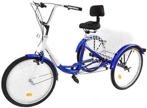 ROVERSKY 24Inch Adult Tricycle, Shimano 7-Speed 3 Wheeled Bike Pedal Cruiser Bicycle w/Large Size Basket for Recreation, Shopping, Exercise