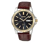 Seiko Men's Two-Tone Leather Strap Blue Dial Solar Watch