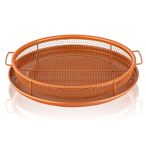 Gotham Steel 2 Piece Set Round Copper Air Fry Crisper Tray, Pizza & Baking Pan, Durable Non