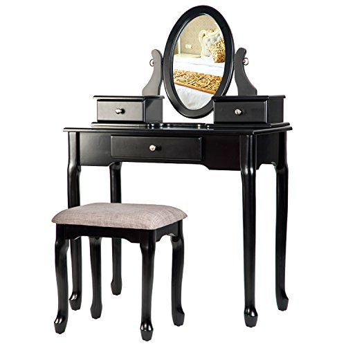 Merax Vanity Table Set with Stool Dressing Table Set Solid Makeup Table with 3 Drawers and Mirror (Black) Merax Vanity Table Set with Stool Dressing Table Set Solid Makeup Table with 3 Drawers and Mirror (Black)