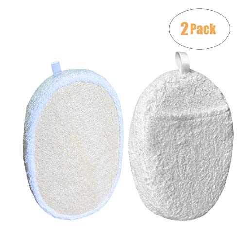 Loofah Sponge Exfoliating Pads,2 Packs Bath Shower Sponges Natural Loofah Large Back Scrubber for Men and Women Body Cleansing White,4.7x6.7 Inch