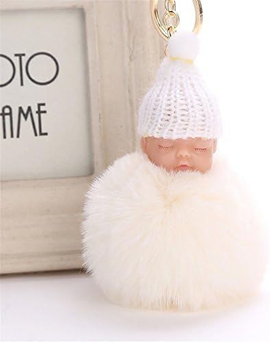 Gaddrt 8cm Cute Doll Keychain Keyrings Bags Charm Pendant Bag Car Women Key Ring Holder Pompoms Key Chain (Beige)