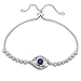 Hoops & Loops Sterling Silver Blue Cubic Zirconia Evil Eye Pull String Adjustable Bracelet