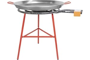 ZENDEU IBIZA SET - Paella Pan Set 25 Servings -3 Ring Propane Gas burner mod. 600 + Polished Paella Pan 28 Inch (70cm). + 3 R