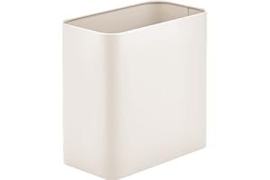 mDesign Small Metal 2.4 Gallon Trash Can Wastebasket Garbage Bin for Bathroom - Mini Slim Rubbish Waste Bin Trashcans for Master or Guest Bath, Bedroom, Garage, Laundry Room, or Playroom, Cream