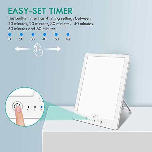 Light Therapy Lamp, PRITY HappyLight 10000 Lux LED Sun Light, 6 Timer Function, Touch Control with Stepless Brightness Levels, 90° Rotatable Standing Bracket, Memory Function for Home/Office Use