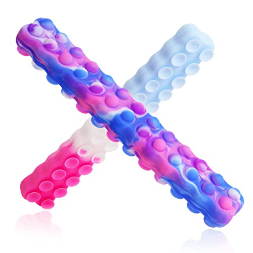 Exun 2 PCS Pop Fidget Stick Popper Toys, 3-in-1 Anti-Pressure Push Bubble Squeeze Stick Silicone Sensory SquidoPop Suction Toy to Stress and Anxiety Relief for Kids Adults ADHD ADD Autism