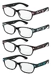 Specs Rectangular Reading Glasses in Floral Designs, Four Color Value Pack, 1.50 Magnification