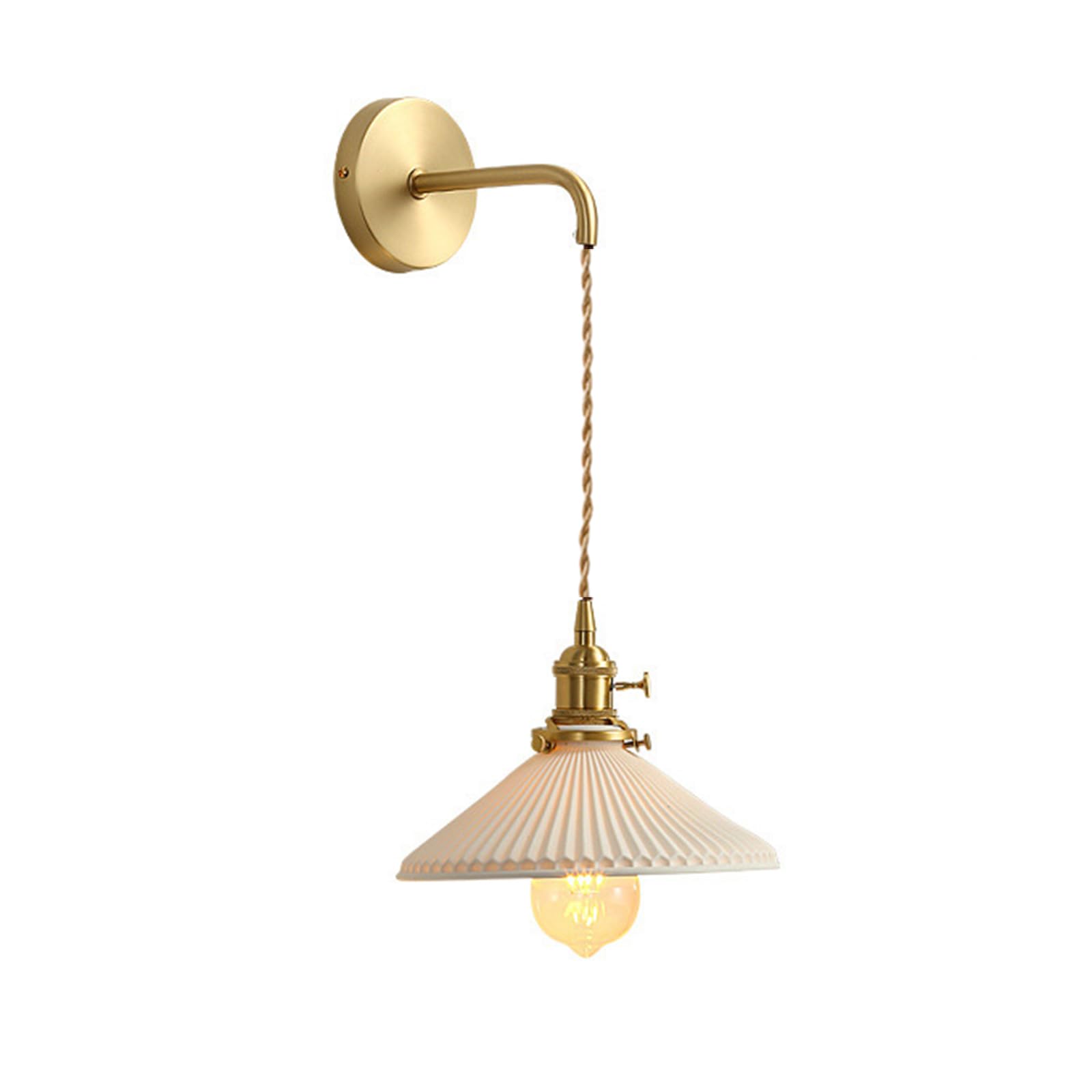 NICRX White Ceramics Wall Light Sconce, with Brass Gold Base Wall Sconces Lamp Drop Wall Light Fixture for Bedside (B)