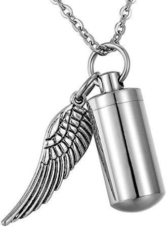 Keychain Necklace Pendant Women Men Sliver Tone Stainless Steel Bottle Diamond Pendant With Angel Wings Waterproof opened