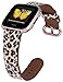 JSGJMY Compatible with Fitbit Versa/Versa 2 /Versa Lite/Versa SE Bands Women Genuine Leather Replacement Strap for Versa Fitness Smart Watch (Leopard+Rose Gold Buckle,Small Size)