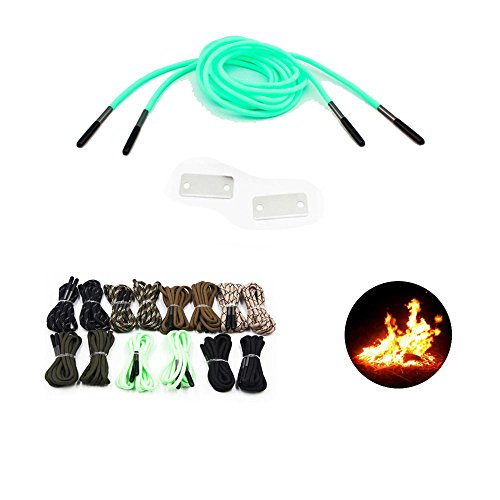 Survival Hiking Boot Lace String Luminous Outdoor Survival Shoelaces for Sneakers Waterproof Emergency Paracord 550 Shoelaces with Fire Starter for Hiking Backpacking Camping (fluorescent green)