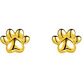Cute 20g Paw Dog Cat Print Screw Flat Back Small Stud Earrings for Women Teen Girls Simple Stainless Steel Silver Gold Plated Animal Cartilage Tragus Piercing Little Studs Hypoallergenic Fashion Jewelry Birthday Gift