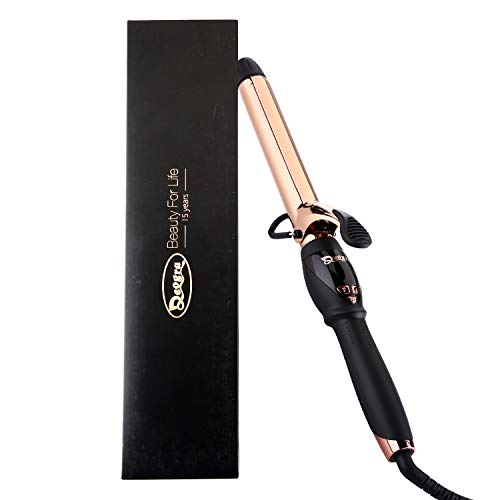 Dual Voltage Hair Curling Iron 1 Inch Professional Titanium Curling with Wand Rotating Insulated Tip LCD Digital Display 410℉ Instant Heat Up for Women